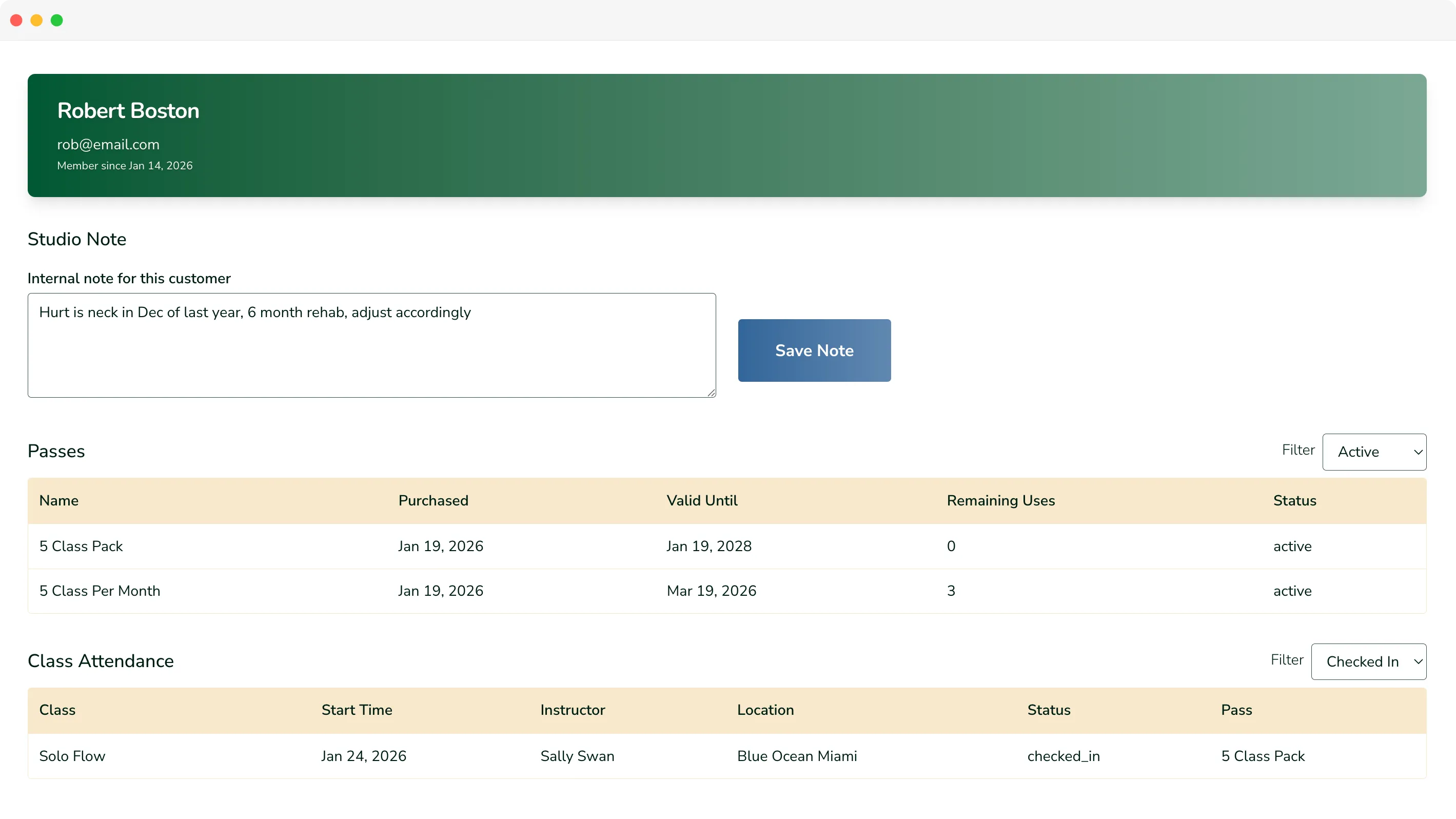 Platsana customer management view with profiles and booking details
