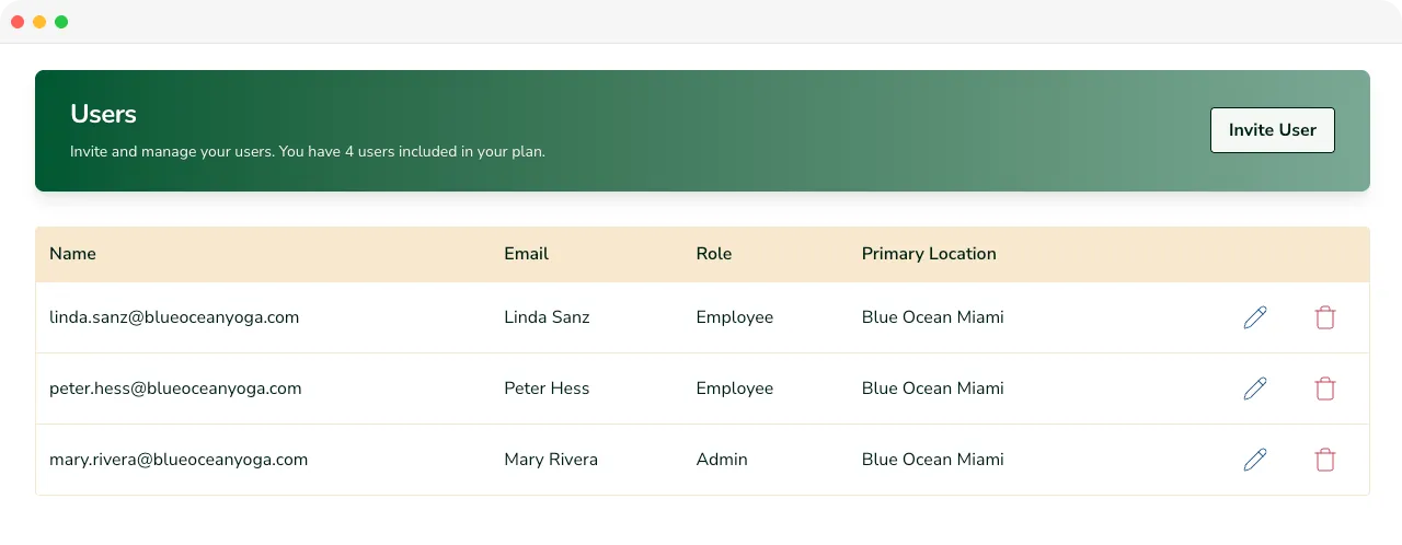 Platsana class setup screen showing recurring class scheduling options